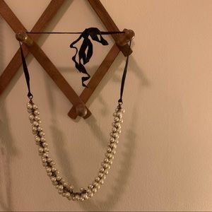 Pearl Cluster Necklace Black Ribbon Closure J.Crew